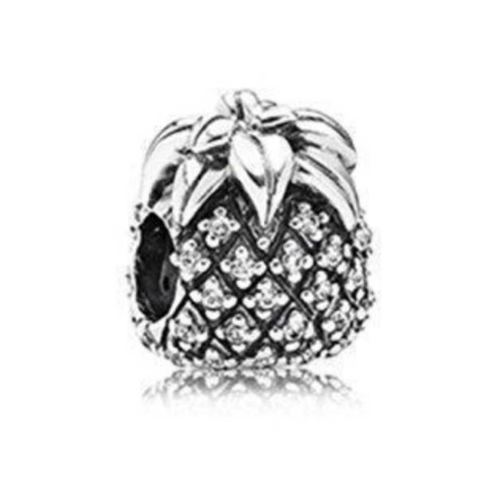Retired PANDORA Silver Sparkling Pineapple Charm with Clear CZ Stones EUC